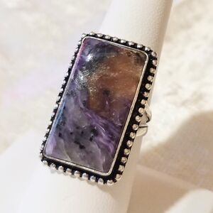 NWOT Charoite Gemstone Ring .925 Sterling Silver Overlay